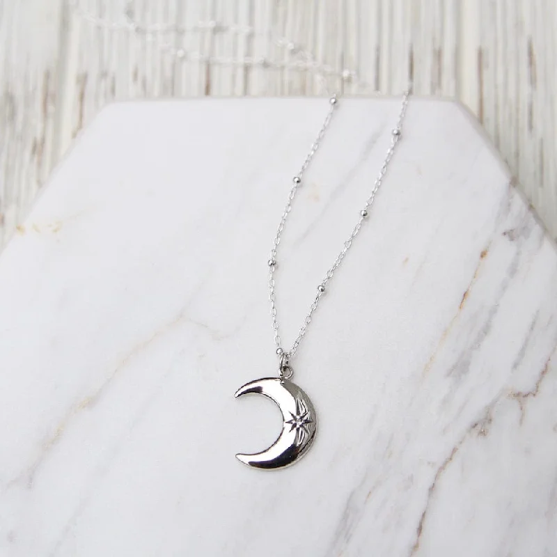 pearl and silver bracelet Crescent Moon with Star Set White Sapphire