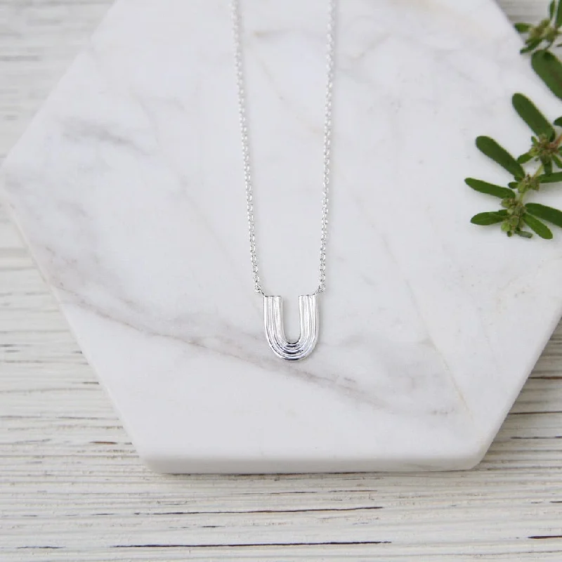 gold medallion pendant necklace Ridged "U" Necklace