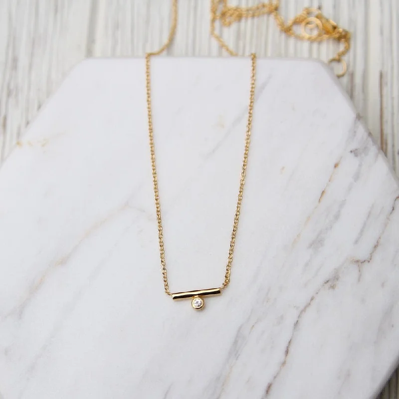 gold wedding band for men Tiny Bar With Side CZ Necklace