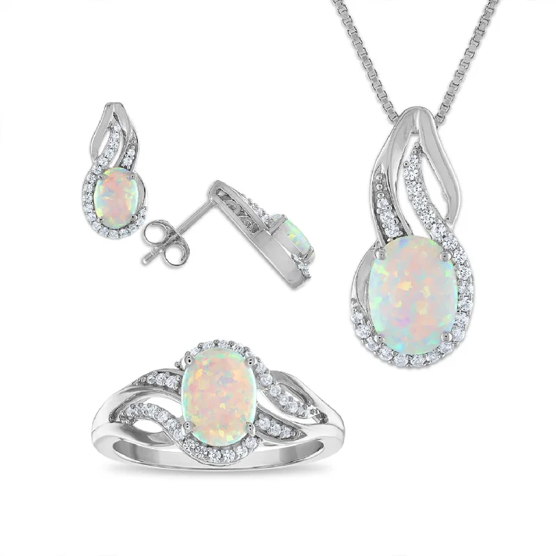 black spinel ring men Opal and White Sapphire Halo Ring Pendant Earrings Set In Sterling Silver