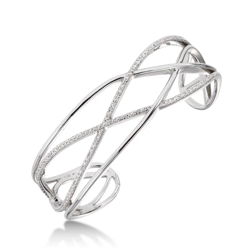 simple gold stacking rings Open Design Diamond Cuff Bracelet, Sterling Silver