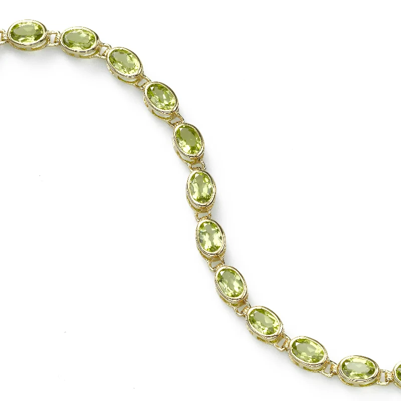 celestial star charm bracelet Oval Peridot Gemstone Bracelet, 14K Yellow Gold