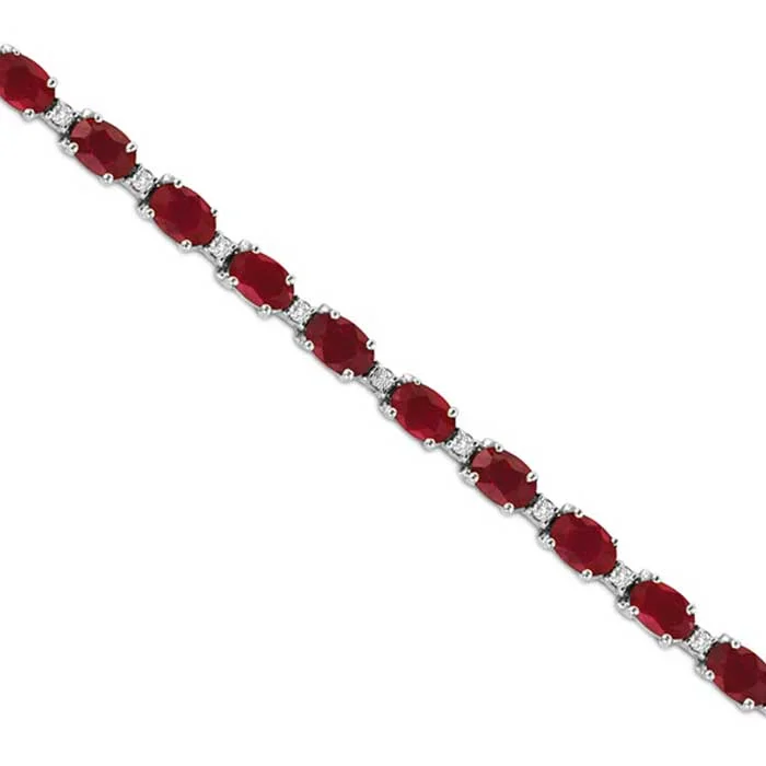 dainty rose gold anklet Oval Ruby and Diamond Bracelet, 14K White Gold