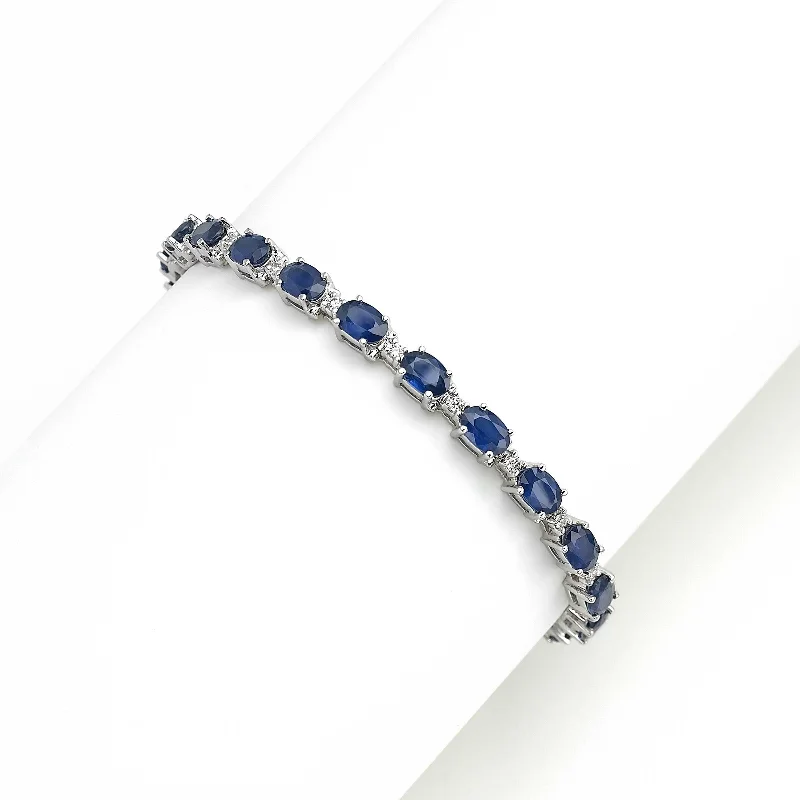 large vintage statement necklace Oval Sapphire and Diamond Bracelet, 14K White Gold large vintage statement necklace Oval Sapphire and Diamond Bracelet, 14K White Gold