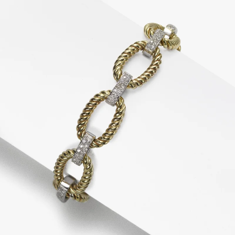chunky boho turquoise ring Oval Twist Link Gold Bracelet with Diamonds, .85 Carat, 14K Yellow and White Gold chunky boho turquoise ring Oval Twist Link Gold Bracelet with Diamonds, .85 Carat, 14K Yellow and White Gold