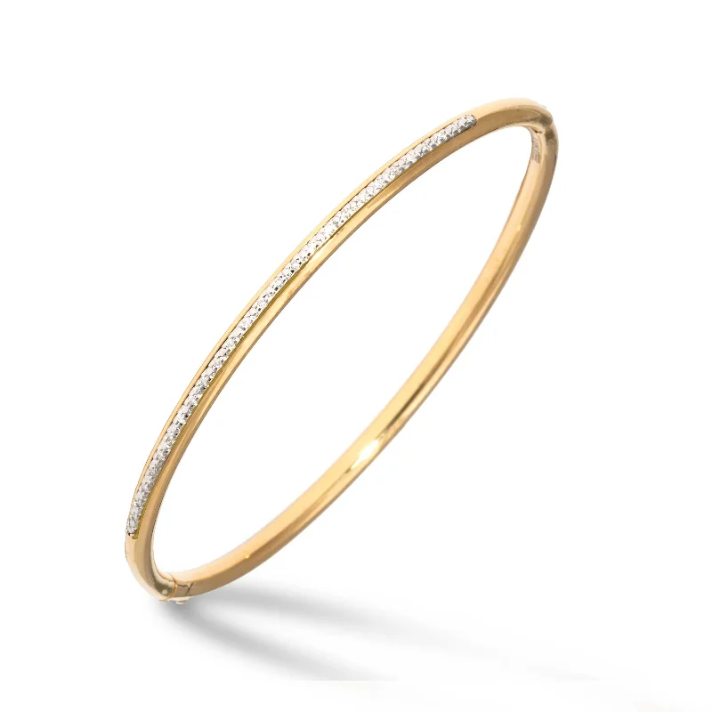 custom engraved wedding band Pavé Diamond Hinged Bangle, Sterling Silver, Yellow Tone
