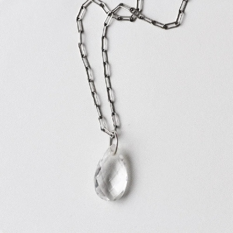 celestial sunburst ring gold Clear Quartz Teardrop on Oxidized Link Chain
