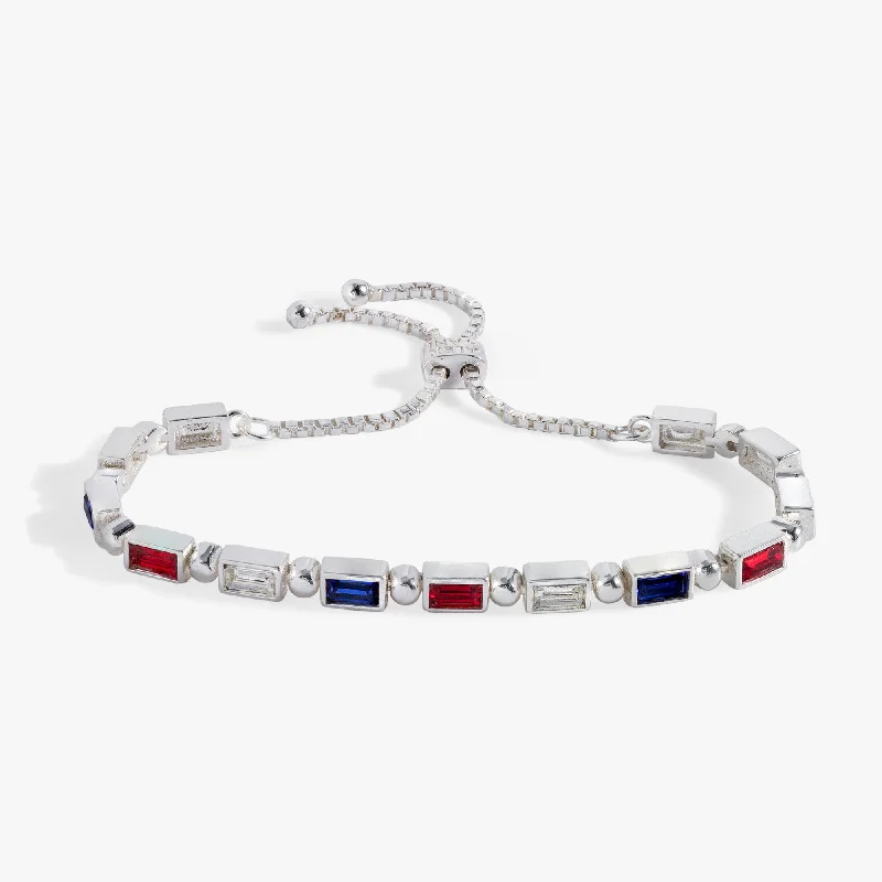 dainty gemstone drop earrings Red, White and Blue Baguette Bolo