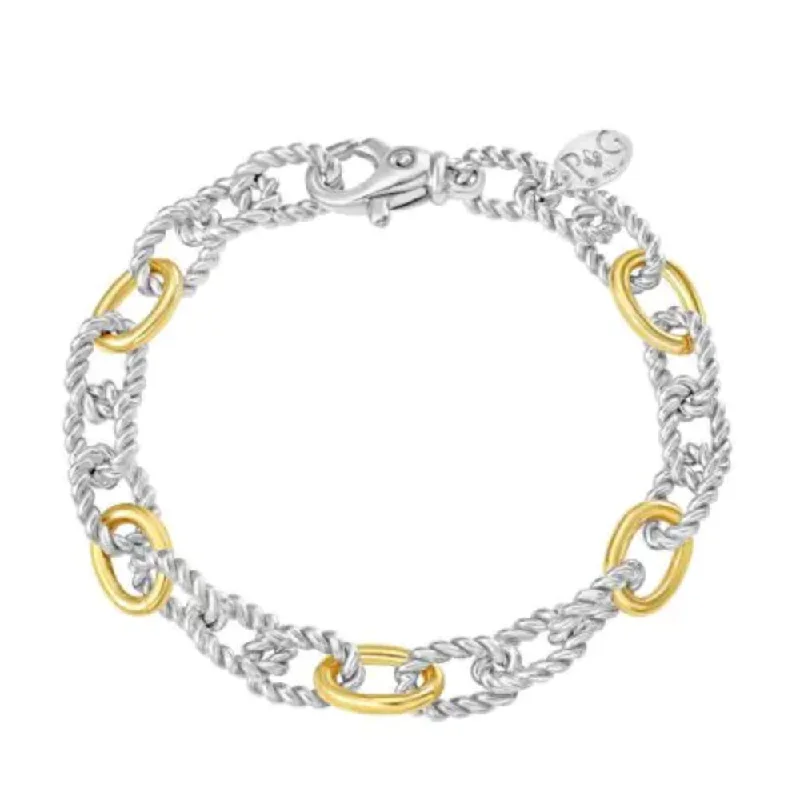 handcrafted sterling silver necklace Rope Twist Link Bracelet, Silver and 18K Gold