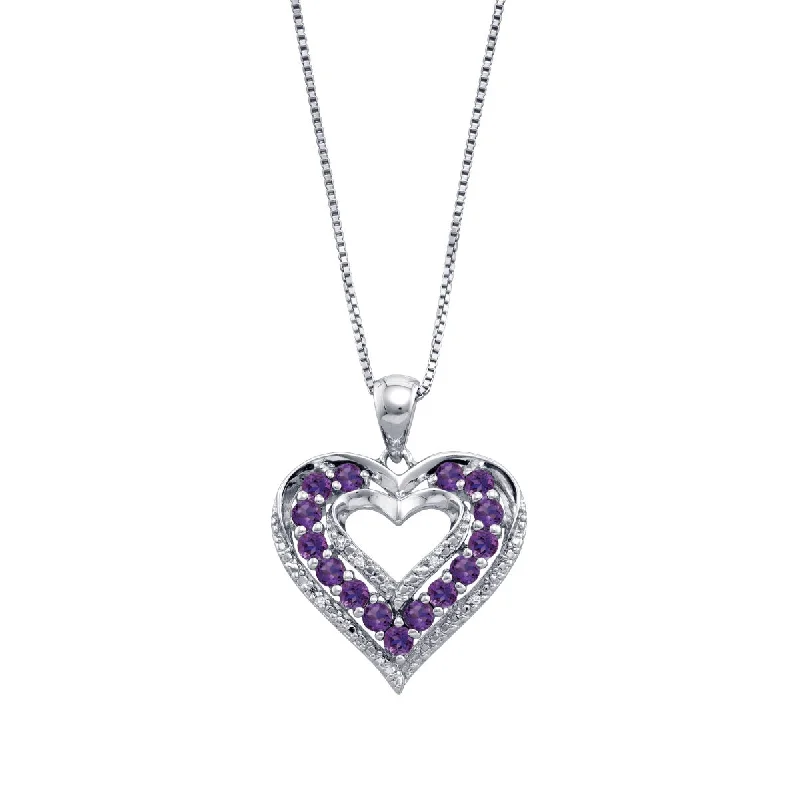 adjustable minimalist wave bracelet Round Amethyst and Amethyst Heart 18-inch Pendant in Sterling Silver