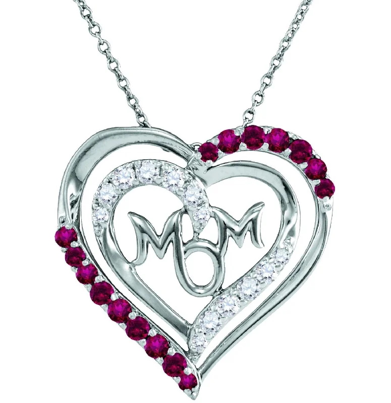 modern geometric silver ring Ruby and White Sapphire Heart Mom 18-inch Pendant in Sterling Silver