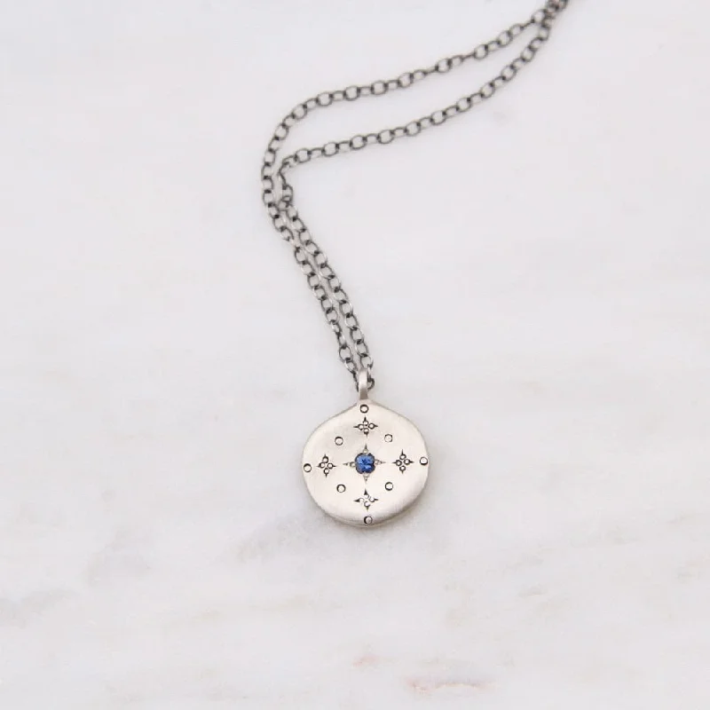 modern geometric earrings gold New Moon Pendant with Sapphire