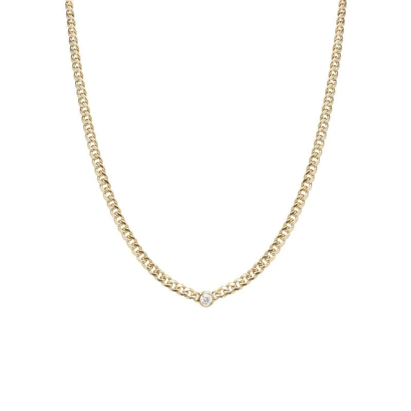 classic cubic zirconia pendant 14K Gold Small Curb Chain Necklace with Floating Diamond Necklace