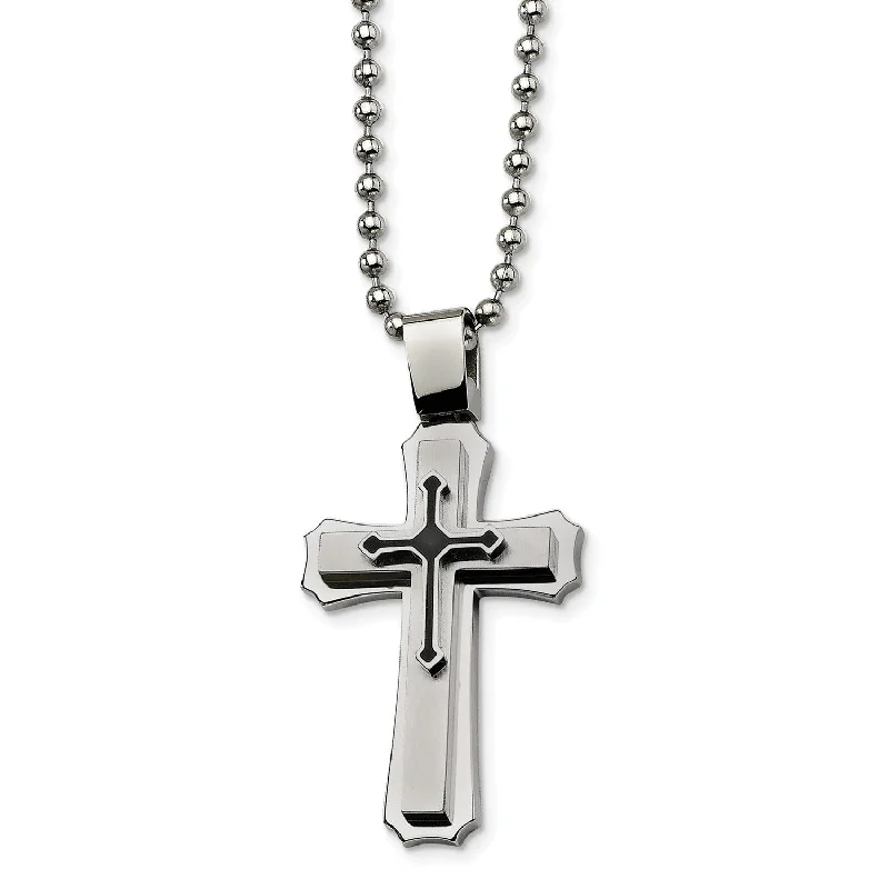 black spinel ring men Stainless Steel Black IP-plated Cross Necklace