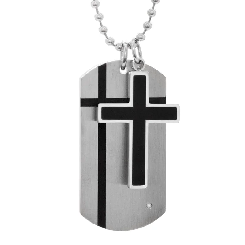 adjustable moon phase bracelet Stainless Steel Diamond Accent Cross and Dog Tag 24-inch Pendant