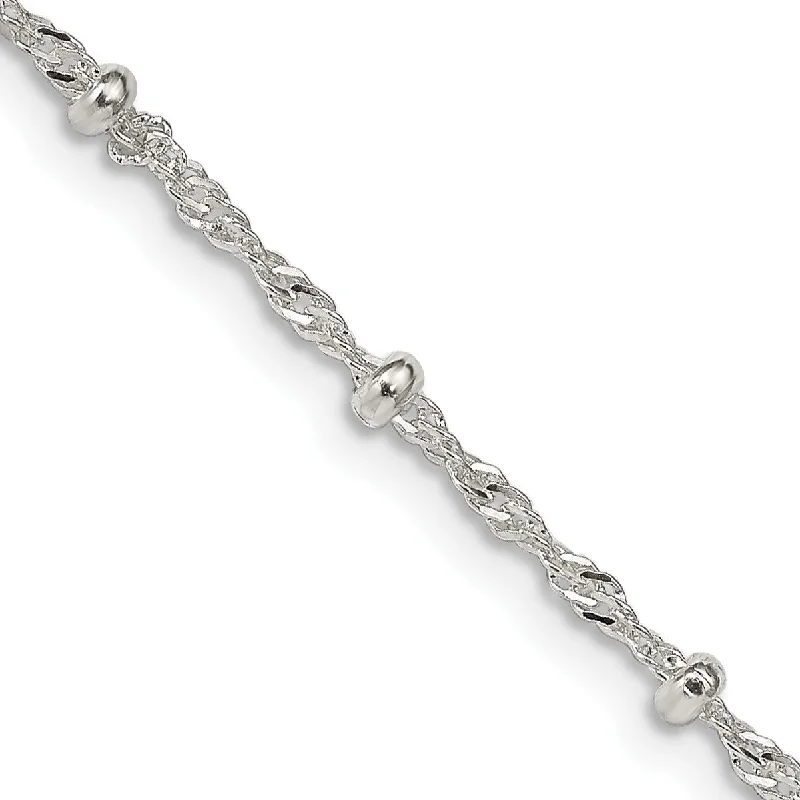 adjustable silver cuff bracelet Sterling Silver 14-inch 2.5MM Childrens Beaded Singapore Chain