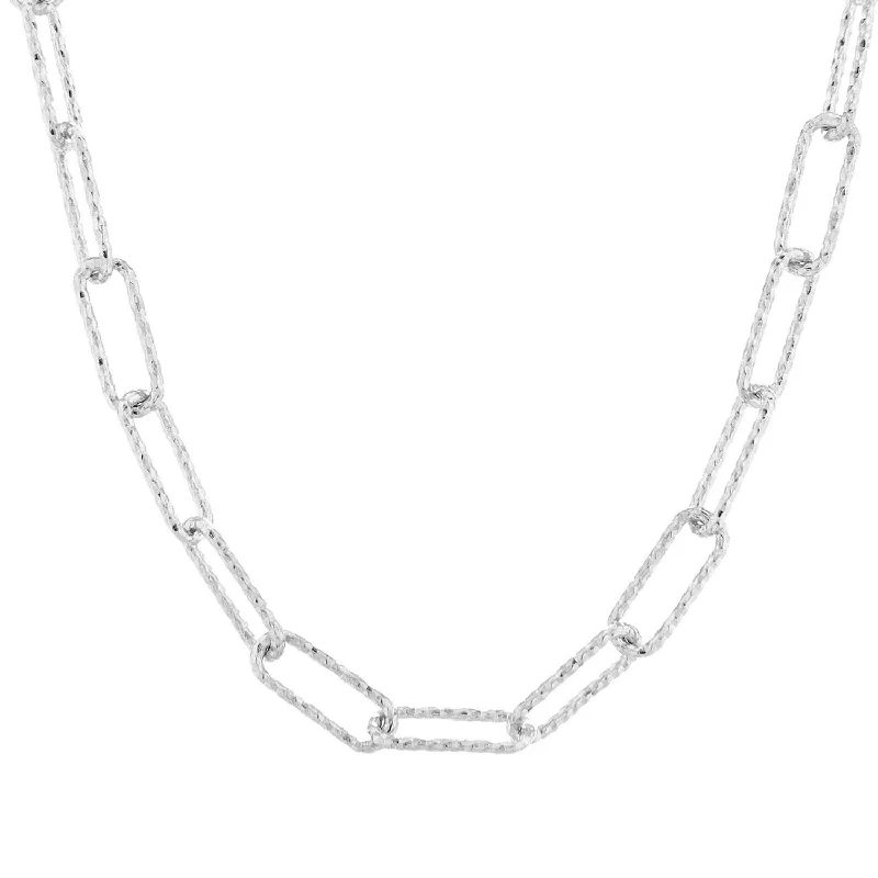 silver wedding band with engraving Sterling Silver 18-inch 4MM Diamond-cut Fashion Paper Clip Chain