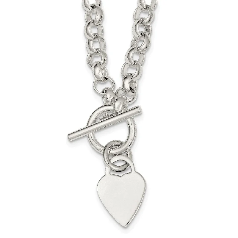 personalized couple’s keychain pendant Engravable Sterling Silver 18-inch 7MM Heart Toggle Necklace