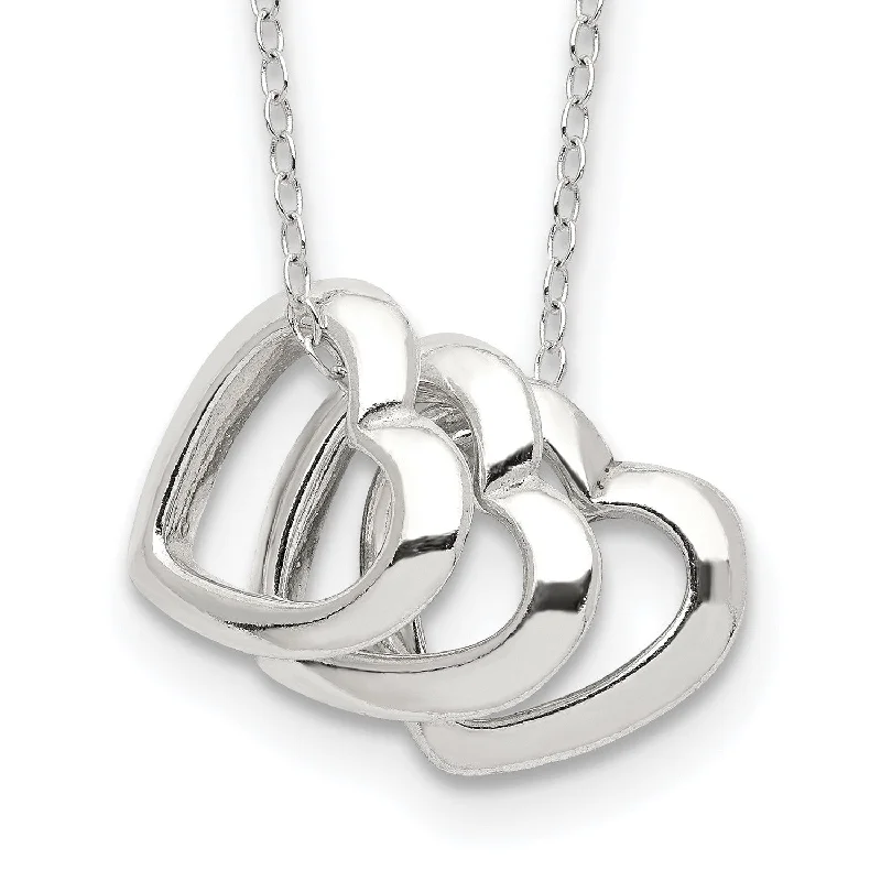 hand-stamped coordinates bracelet Triple Heart Sterling Silver 18-inch Lobster Necklace