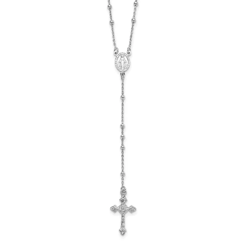 real smoky quartz pendant Sterling Silver 24-inch Beaded Rosary Necklace