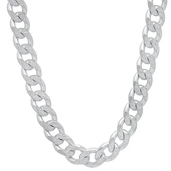 bezel set engagement ring modern Sterling Silver 30-inch 9.3MM Curb Pave Chain