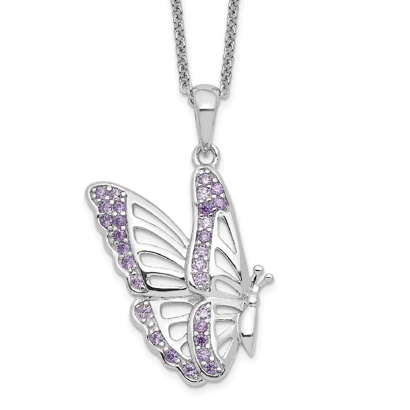 personalized couple’s bracelet engraved Sterling Silver Cubic Zirconia 18-inch Butterfly Never Give Up Necklace