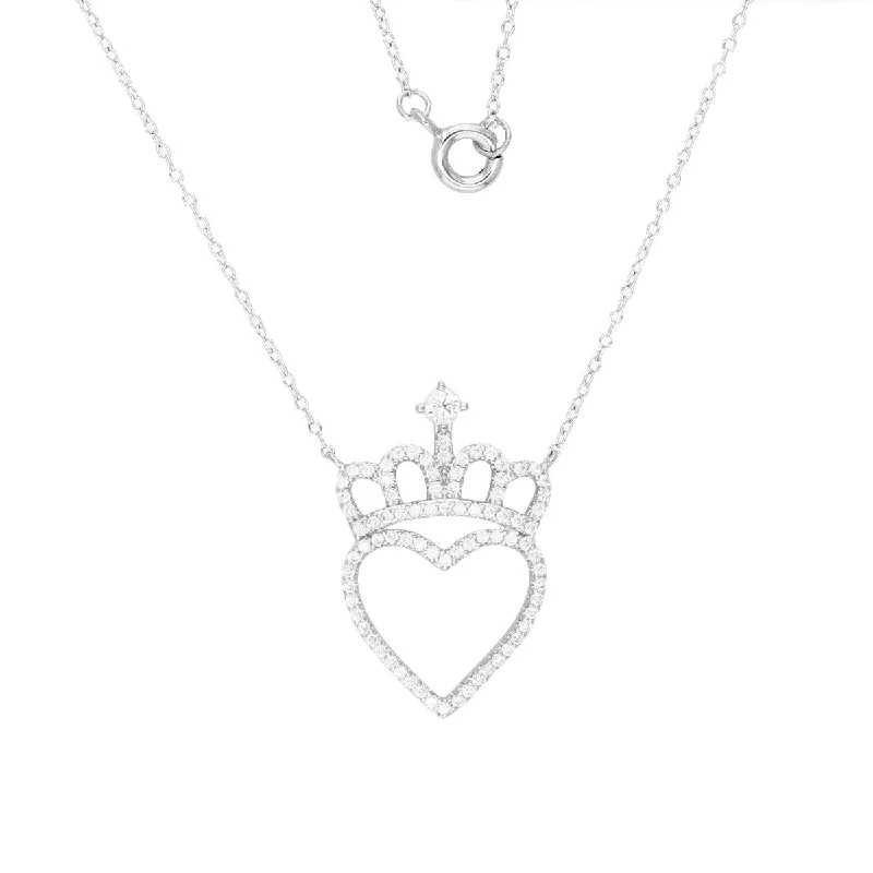 minimalist infinity ring Sterling Silver Cubic Zirconia 18-inch Heart & Crown Pendant