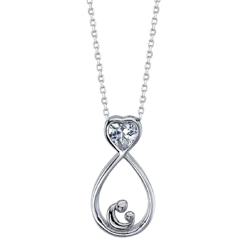 cute cat charm bracelet Sterling Silver Cubic Zirconia 18-inch Mother and Child Pendant
