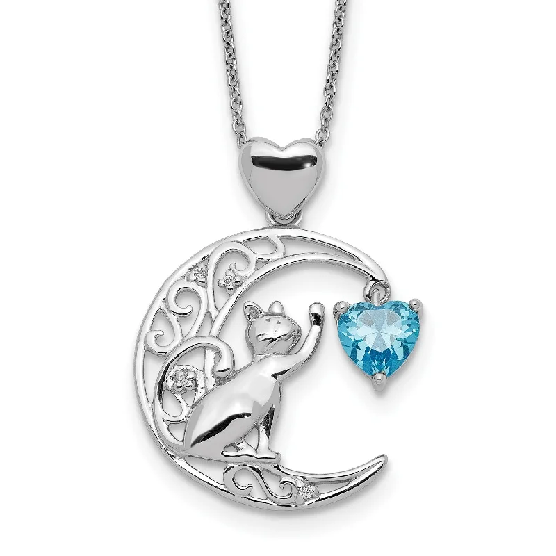 emerald-cut engagement ring halo Sterling Silver Cubic Zirconia Cat and Moon Necklace