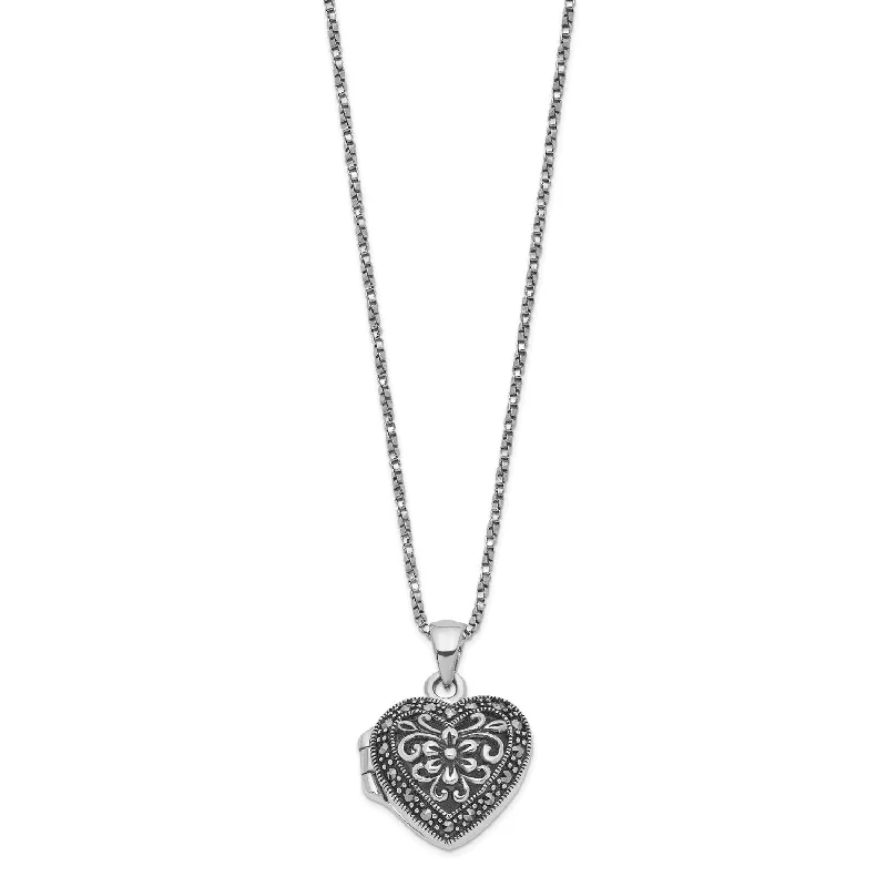 genuine amber pendant necklace Sterling Silver Marcasite 18-inch 19MM Heart Locket Necklace