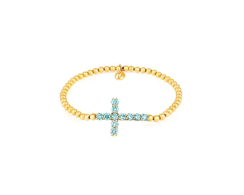 minimalist rose gold bracelet Stirata Gold Cross with Blue