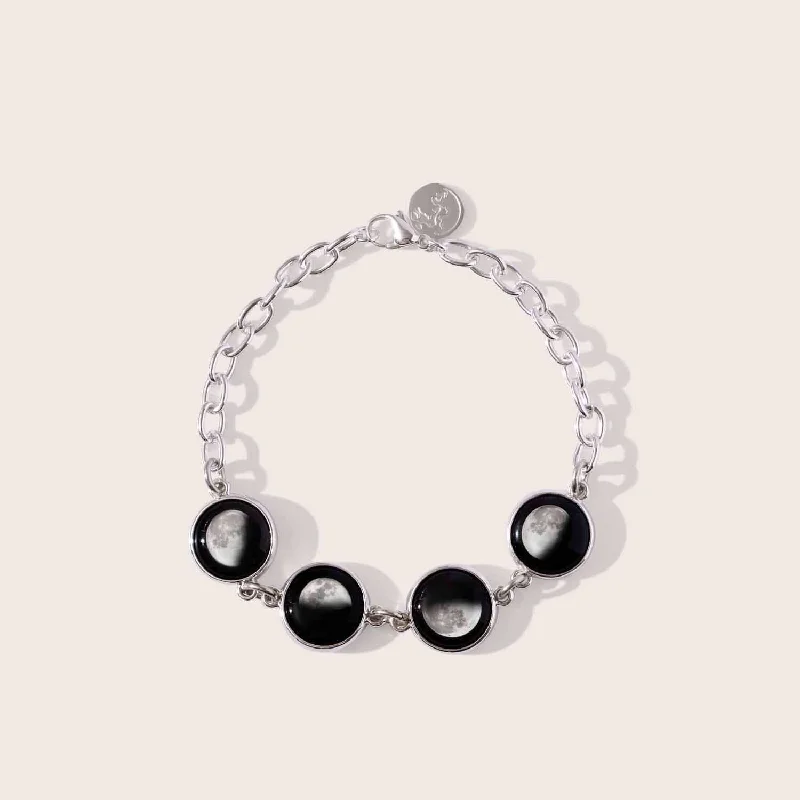 solid gold stacking rings set Tetrad Moon Charm Bracelet