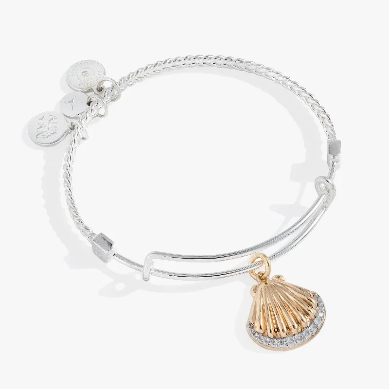 solid gold disc charm bracelet Textured Scallop Seashell Charm Bangle