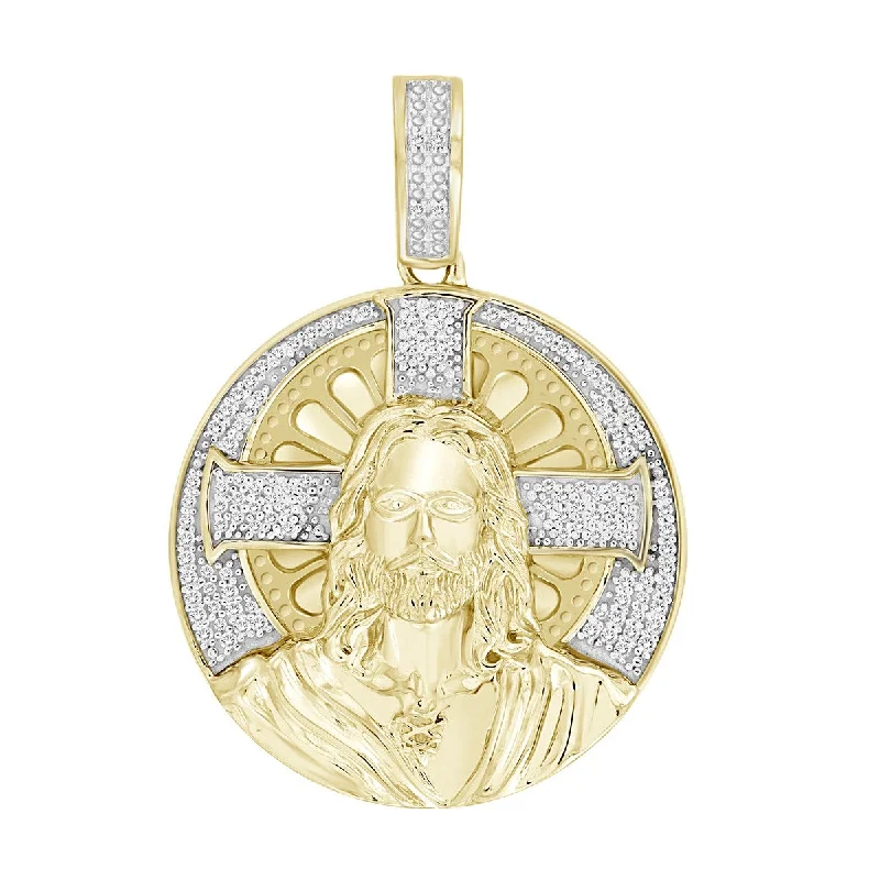 custom nameplate bracelet silver Titán by Adrian Gonzalez 10KT Yellow Gold 1/5 CTW Diamond 34X24MM Jesus Medallion Pendant. Chain Not Included