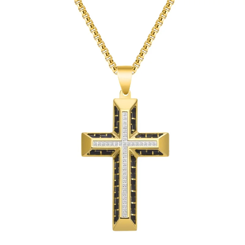 sterling silver infinity bracelet Titán by Adrian Gonzalez Yellow Stainless Steel 1/5 CTW Diamond 32X48MM 24-inch Carbon Fiber Cross Pendant