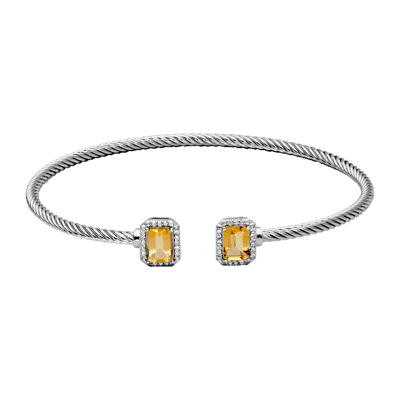 men’s black onyx bracelet Twist Design Cuff with Citrine Ends, Sterling Silver
