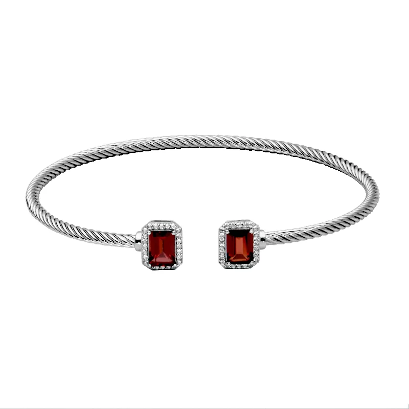 wedding anniversary diamond ring Twist Design Cuff with Garnet Ends, Sterling Silver wedding anniversary diamond ring Twist Design Cuff with Garnet Ends, Sterling Silver