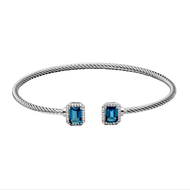 leather cuff bracelet men Twist Design Cuff with London Blue Topaz Ends, Sterling Silver leather cuff bracelet men Twist Design Cuff with London Blue Topaz Ends, Sterling Silver