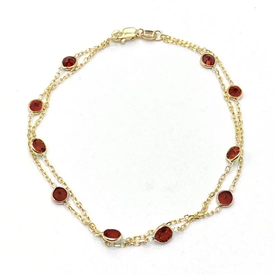 wedding band with diamonds Two Strand Garnet Bracelet, 7 Inches, 14K Yellow Gold