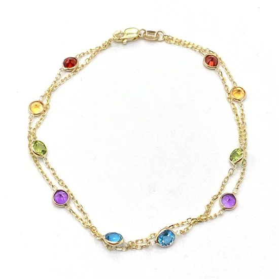 gold-plated figaro chain Two Strand Multi Color Gemstone Bracelet, 7 Inches, 14K Yellow Gold gold-plated figaro chain Two Strand Multi Color Gemstone Bracelet, 7 Inches, 14K Yellow Gold