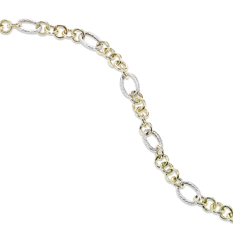 men’s silver wedding band Two Tone Euro Link Bracelet, 14 Karat Gold, 7.25 inches