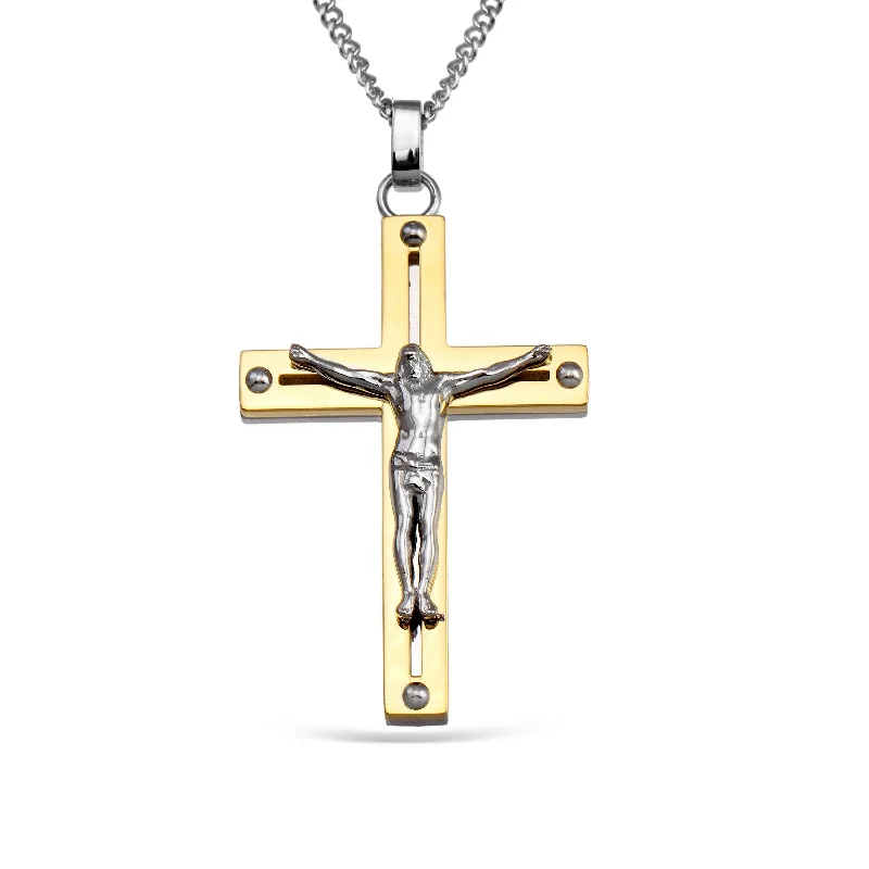 vintage emerald cocktail ring Two-Tone Stainless Steel 24-inch Crucifix Cross Pendant