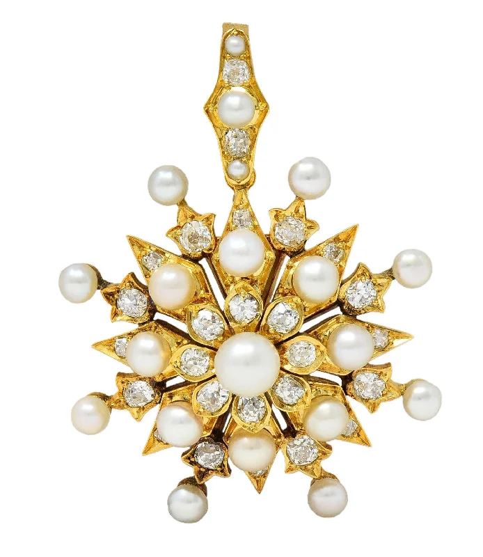 sterling silver toe ring set Victorian 1.98 CTW Diamond Natural Pearl 18 Karat Yellow Gold Antique Starburst Pendant