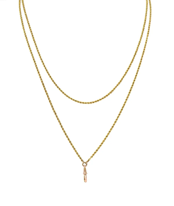 thin gold wire earrings Victorian 14 Karat Two-Tone Gold 56 1/2 IN Long Antique Fob Rope Chain Necklace
