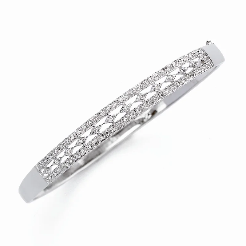 sterling silver herringbone chain Vintage-Look Diamond Large Bangle Bracelet, 14K White Gold