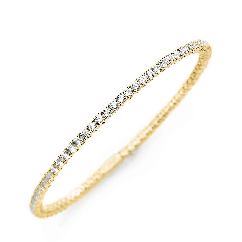 simple gold hoop earrings White Sapphire Cuff Style Bangle Bracelet, 18K Yellow Gold
