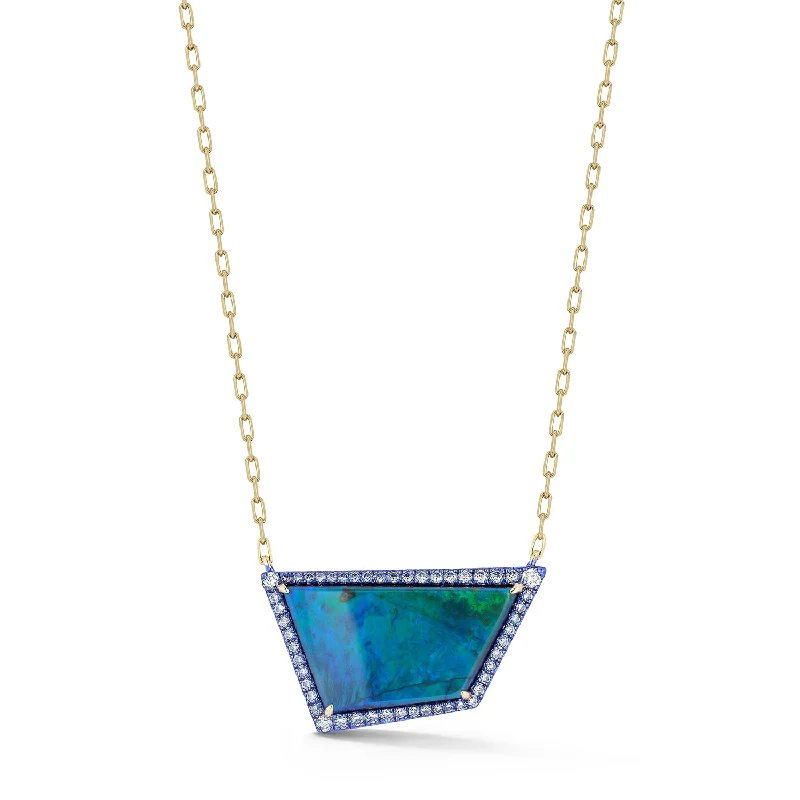 hammered silver pendant necklace Trapezoid Opal Layering Necklace in Blue Rhodium