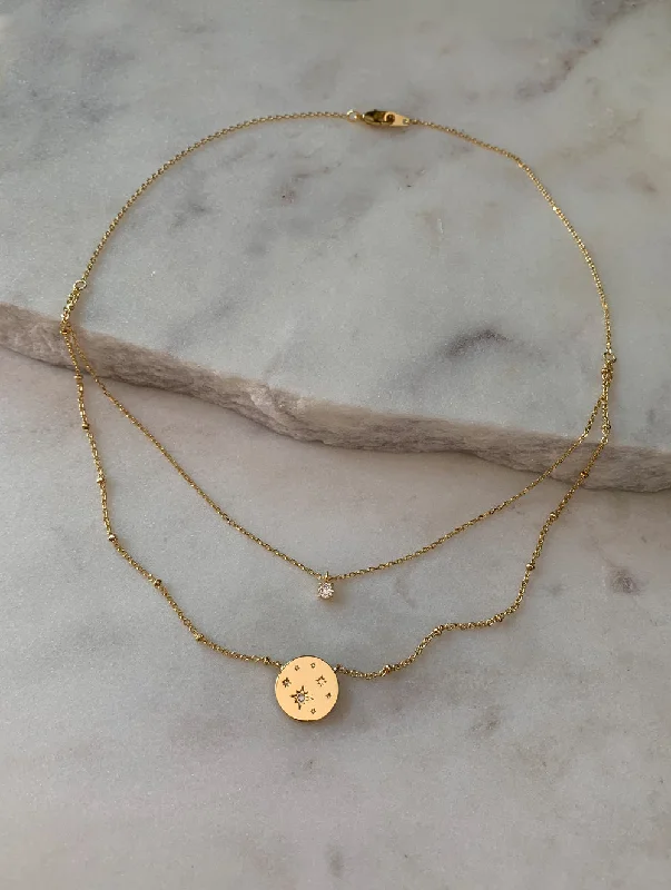 dainty beaded stretch bracelet 18K Gold Dipped Layered Stardust Coin Necklace (SC)