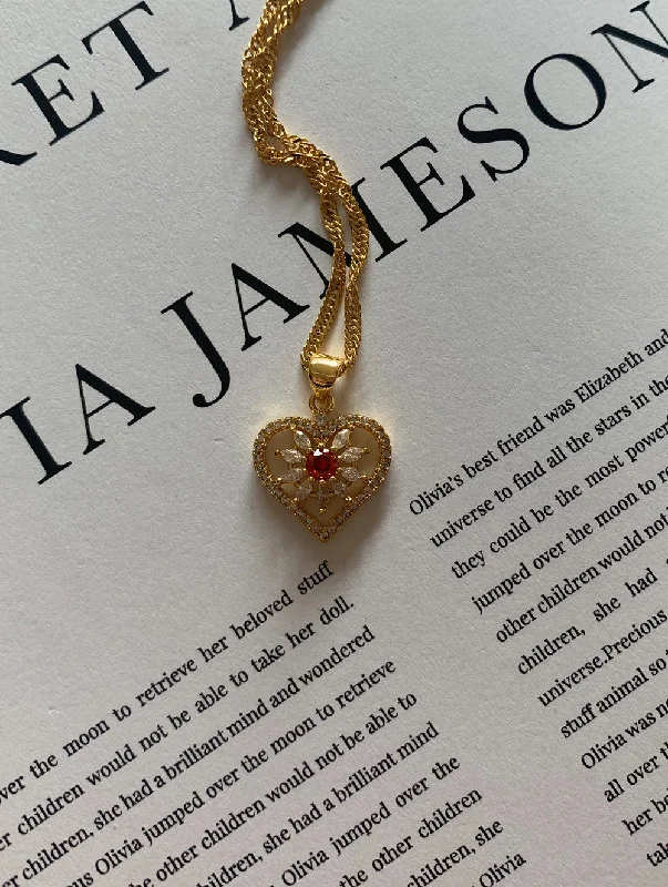 adjustable gemstone choker 18K Gold Filled Red Heart Necklace