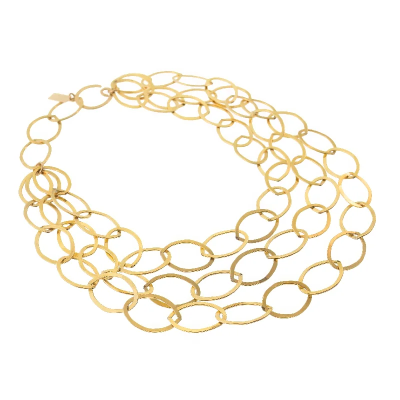 layered pearl choker necklace 3-Strand Hammered Oval Necklace
